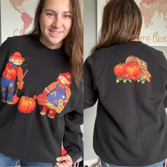 Fruit of The Loom | Vintage Scarecrows & Pumpkins Sweat Shirt | Size Extra Large - Picture 1 of 12